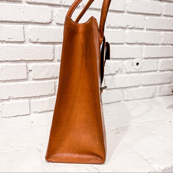 RALPH LAUREN COLLECTION structured tan burnished leather old money tote bag - Picture 5 of 12